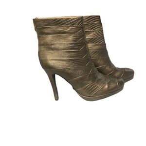 SUPER TRASH Metallic gold textured leather high heel ankle boots